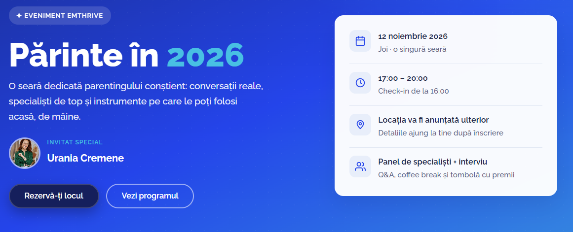 Conferința Părinte în 2026, organizată de Emthrive pe 12 noiembri